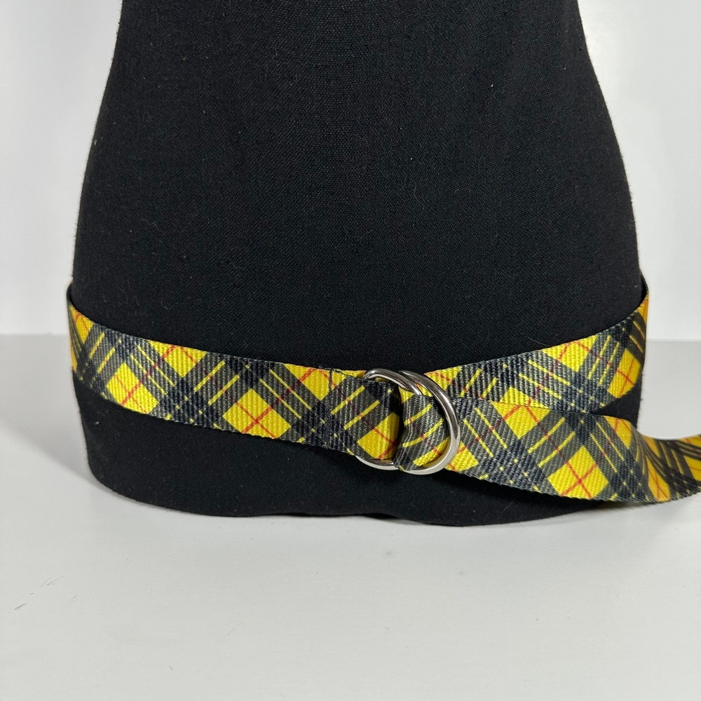 Croakies Yellow Black Plaid Web Belt Women Silver D-Ring Buckle Adjustable